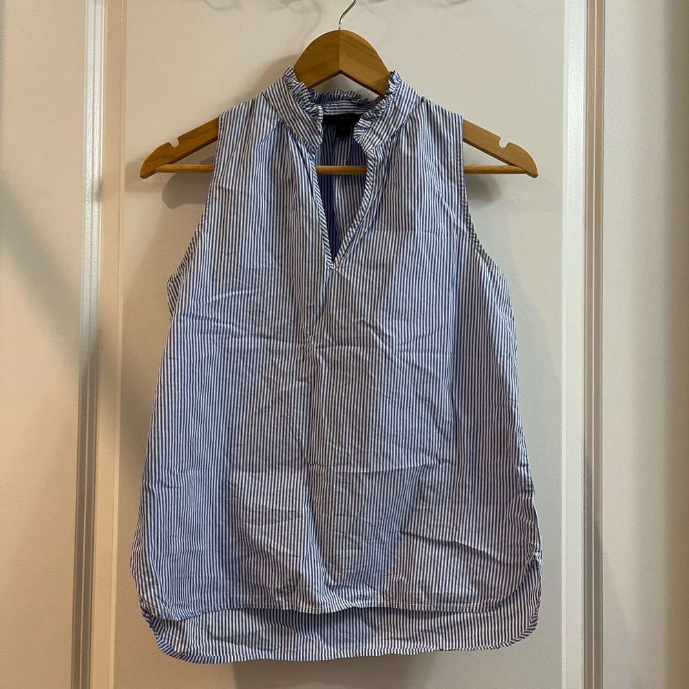 J. Crew Blue and White Striped Sleeveless Blouse